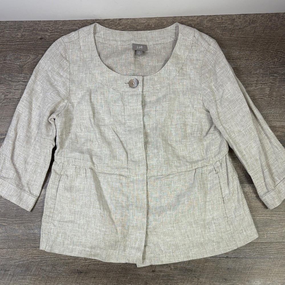 J. Jill Metallic Linen Peplum Blazer Jacket Size Medium Petite
